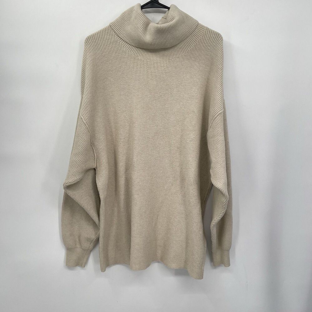 Free People Medium Turtleneck Sweater Womens Cream Ribbed Knit Oversized Cozy